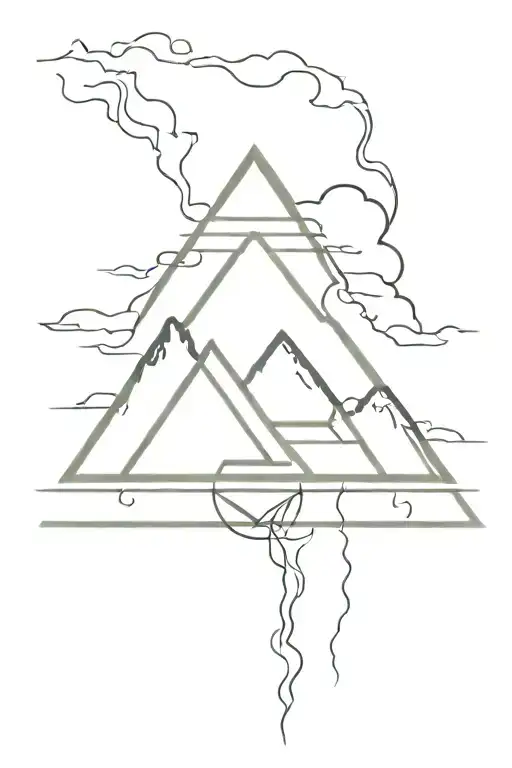 Mountains, snow, storm clouds, lightning, valknut, celtic knotwork, river tattoo design idea