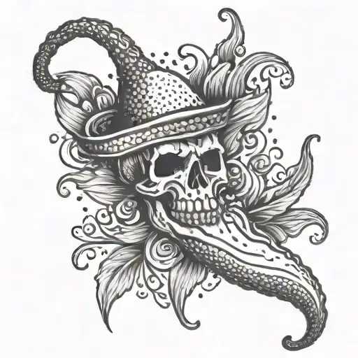 A dotwork tattoo of a flaming hot chili pepper with a skull inside, symbolizing your love for heat and dark themes tattoo design idea