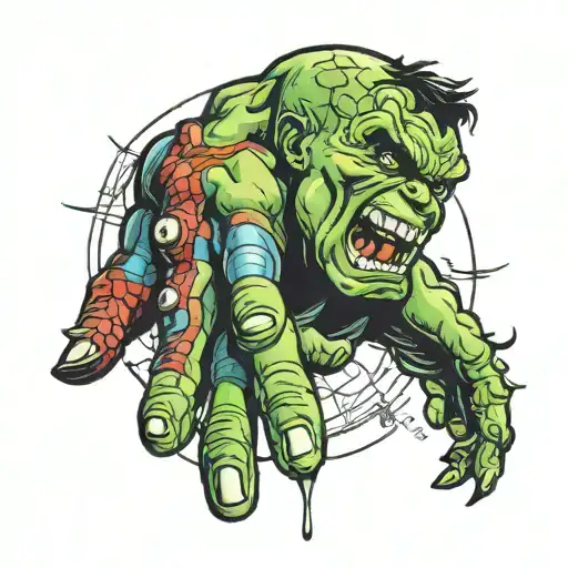 hand of hulk and spiderman who this check tattoo design idea