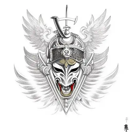 Polish winged cavalry, sword, horse, samurai, helmet, tattoo design idea