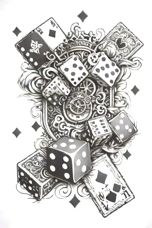 Dices, Cards Queen King tattoo design idea