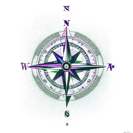 A compass with the needle pointing towards a mountain range tattoo design idea