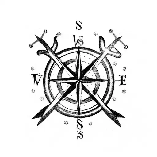 A compass rose intertwined with antlers, symbolizing the client's love for both hunting and travel. tattoo design idea