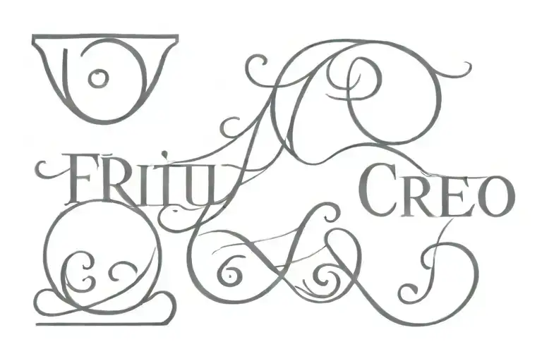 times new roman font curved down on sides saying, FRATRIBUS CREDO MEIS tattoo design idea