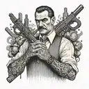 A self-portrait of the client as a mafia boss, surrounded by his favorite weapons tattoo design idea