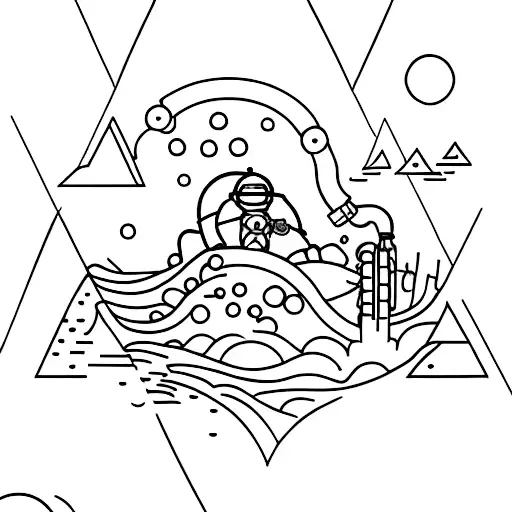Cave diver navigating through an intricate underwater cave system tattoo design idea