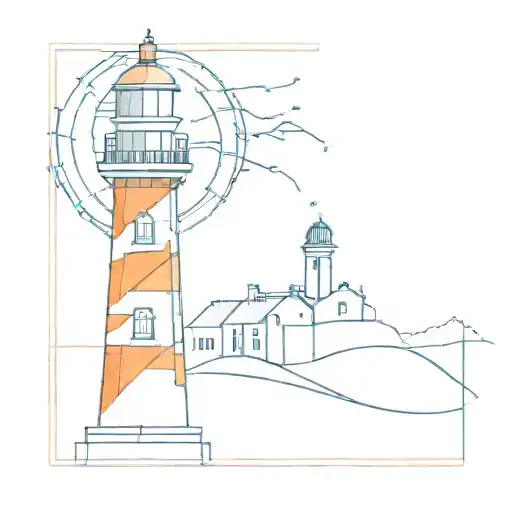 Lighthouse in blue and orange Porto mosaic, with some light coming from the lighthouse tattoo design idea