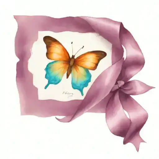 purple butterfly teal ribbon teabag tattoo design idea