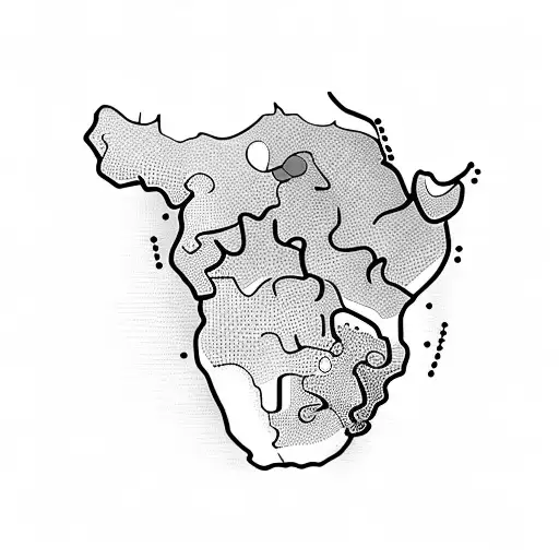 African continent, including Madagascar, with typical African animals, people, flowers tattoo design idea