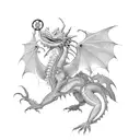 A cyberpunk-inspired clockwork dragon in blackwork style tattoo design idea