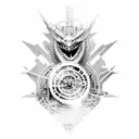 A cyberpunk-inspired clockwork dragon in blackwork style tattoo design idea