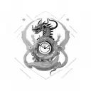 A cyberpunk-inspired clockwork dragon in blackwork style tattoo design idea