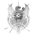 A cyberpunk-inspired clockwork mechanism integrated into a celtic dragon design in sketch style tattoo design idea