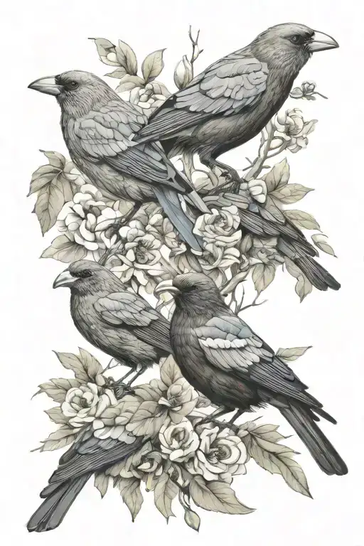 Jackdaw, crow and magpie tattoo design idea