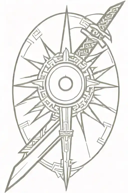 Aztec sword with half sun on side shining   tattoo design idea