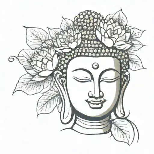 head of Buddha with lotus flowers flowers tattoo design idea