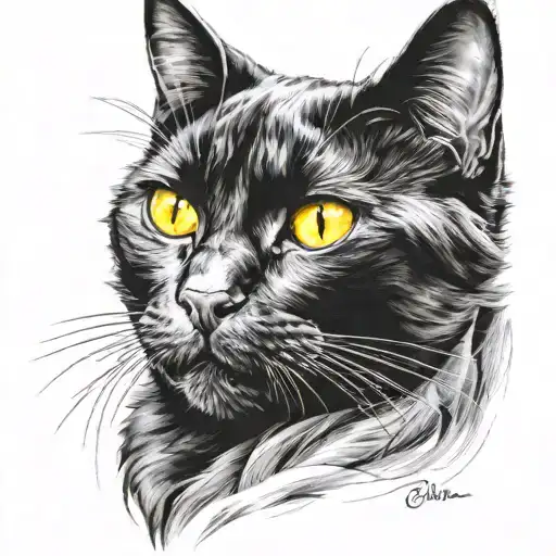 black cat yellow eyes tattoo design idea