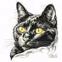 black cat yellow eyes tattoo design idea