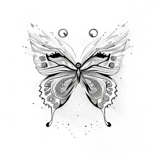 Butterfly with Amor Aurora script tattoo design idea