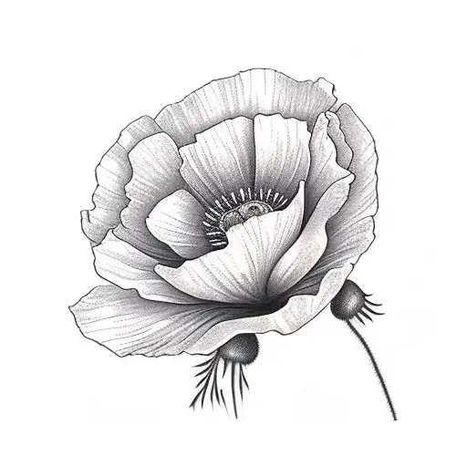 bouquet of 2 poppy flowers and 1 violet with long stems  tattoo design idea