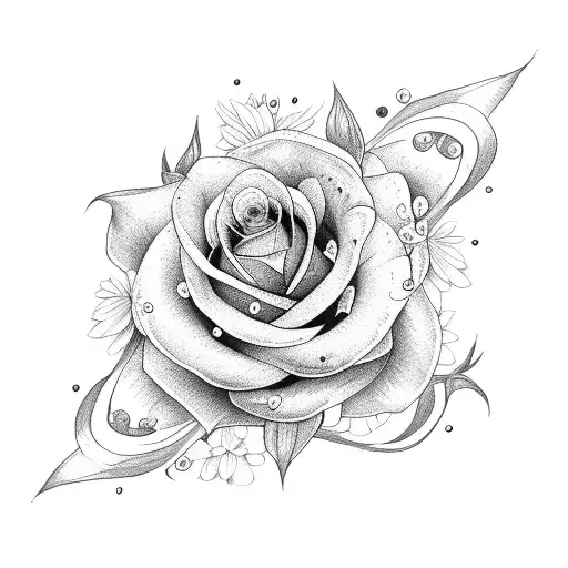 White rose, Lily and Daisy wildflower bouquet tattoo design idea