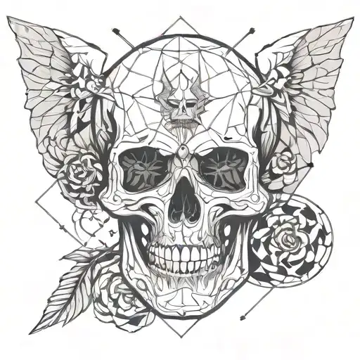 Skull with one half as Complete devil and other as angel tattoo design idea