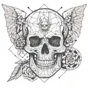 Skull with one half as Complete devil and other as angel tattoo design idea