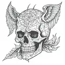 Skull with one half as Complete devil and other as angel tattoo design idea