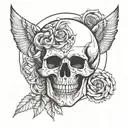 Skull with one half as Complete devil and other as angel tattoo design idea