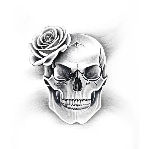 Four fanged skull with roses tattoo design idea