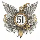angel wings with number 51  tattoo design idea