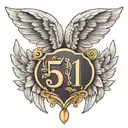 angel wings with number 51  tattoo design idea