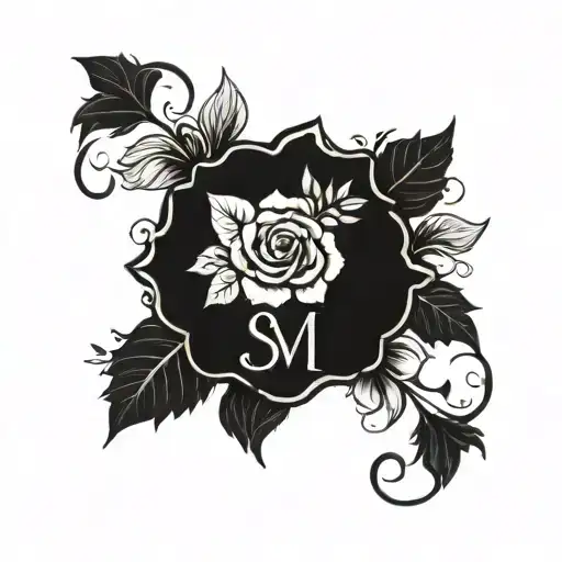 A beautiful floral wreath incorporating the initials of the son and step mom tattoo design idea