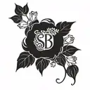 A beautiful floral wreath incorporating the initials of the son and step mom tattoo design idea