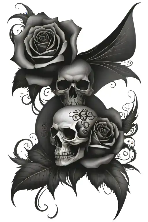 sleeve, skull and money roses with my kids names incorporated tattoo design idea