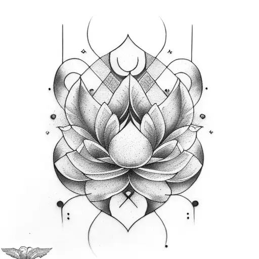forearm sleeve with geometric themes focused on geese and magnolias tattoo design idea