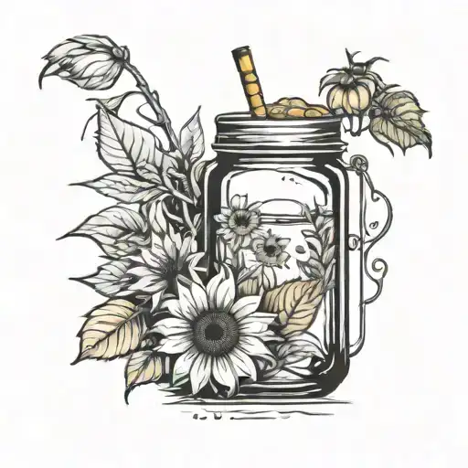 moonshine jar and sunflower  tattoo design idea