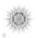 A dotwork mandala design incorporating elements of the snowdrop flower, representing the balance and harmony found in embracing both beauty and anxiety tattoo design idea