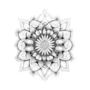 A dotwork mandala design incorporating elements of the snowdrop flower, representing the balance and harmony found in embracing both beauty and anxiety tattoo design idea