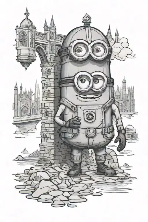 minion and London Bridge  tattoo design idea