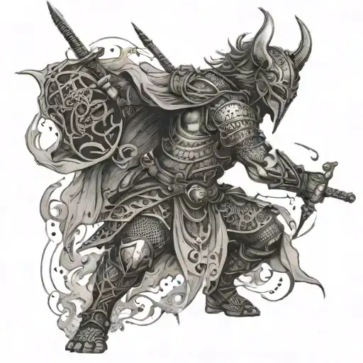 A warrior battling their inner demons tattoo design idea