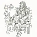 A steampunk monkey king sitting on a throne of gears tattoo design idea