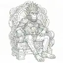 A steampunk monkey king sitting on a throne of gears tattoo design idea