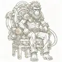 A steampunk monkey king sitting on a throne of gears tattoo design idea