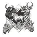 buffalo, snake, horse tattoo design idea