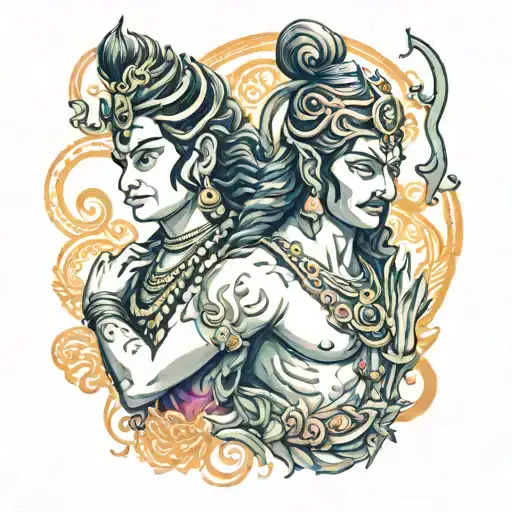 shiva and krishna sleeve tattoo tattoo design idea
