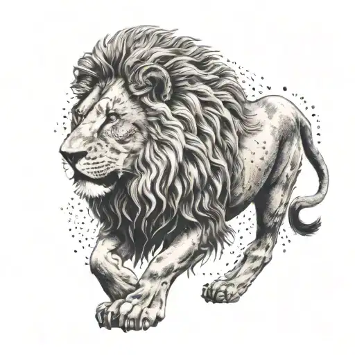 realistic sculpture-like engraving of a lion standing on its hind legs tattoo design idea