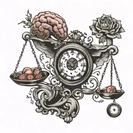 Weighing the heart and brain on the scales balancing life tattoo design idea