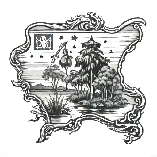 Louisiana swamp with Acadian flag  tattoo design idea