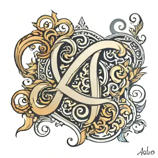 Create a tattoo design using the letters of the name 'Alessio'. The letters should be squared, with sharp and angular ed tattoo design idea